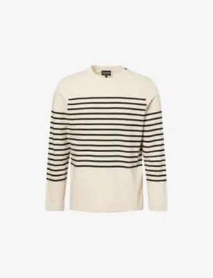 EMPORIO ARMANI Sailor-Stripe Cotton and Linen-Blend Top