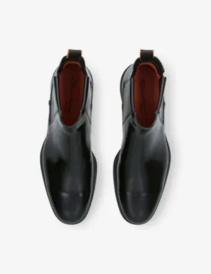 SANTONI Easy On Leather Flat Chelsea Boots - EUR 42 / 8 UK MEN in BLACK, additional product view 2