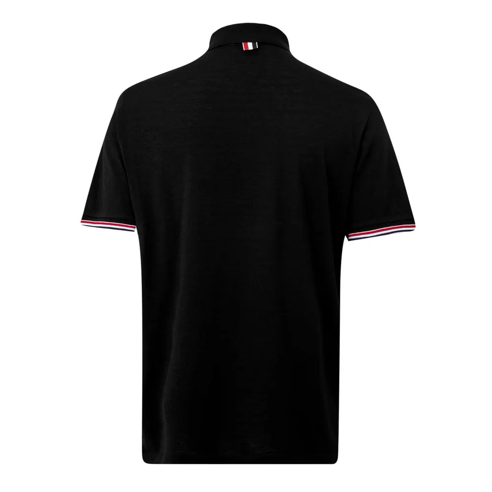 Thom Browne TB SS Rib Cuff Polo Sn64 in Black, additional product view 2