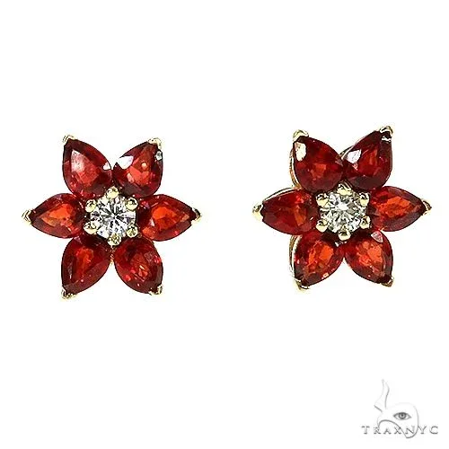 PIA - For Him GEMSTONES Red Starflower Sapphire Diamond Flower Earring 67067 in Rose – Earrings