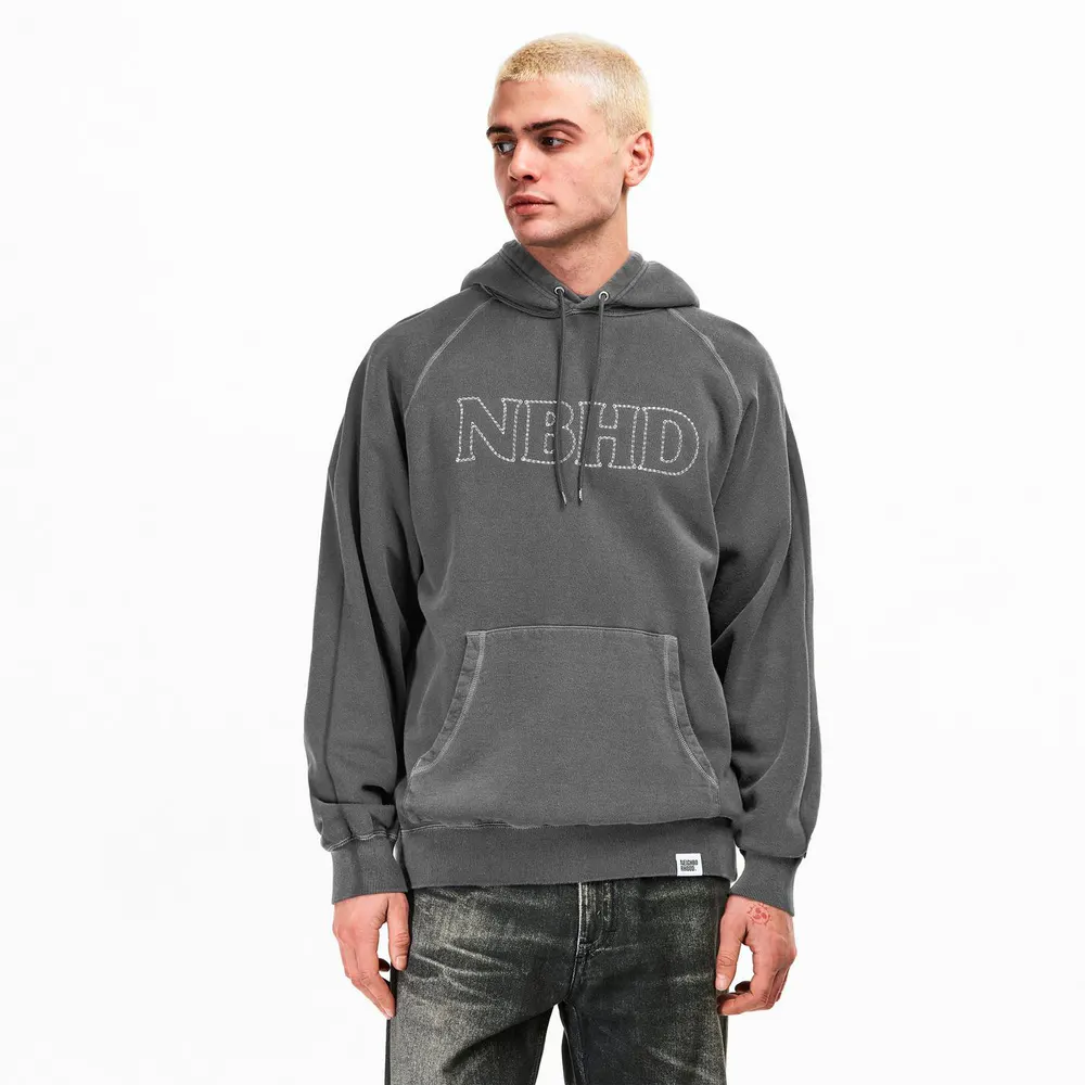 Neighborhood Men's Pigment Dye Over the Head Hoodie in Black, additional product view 3