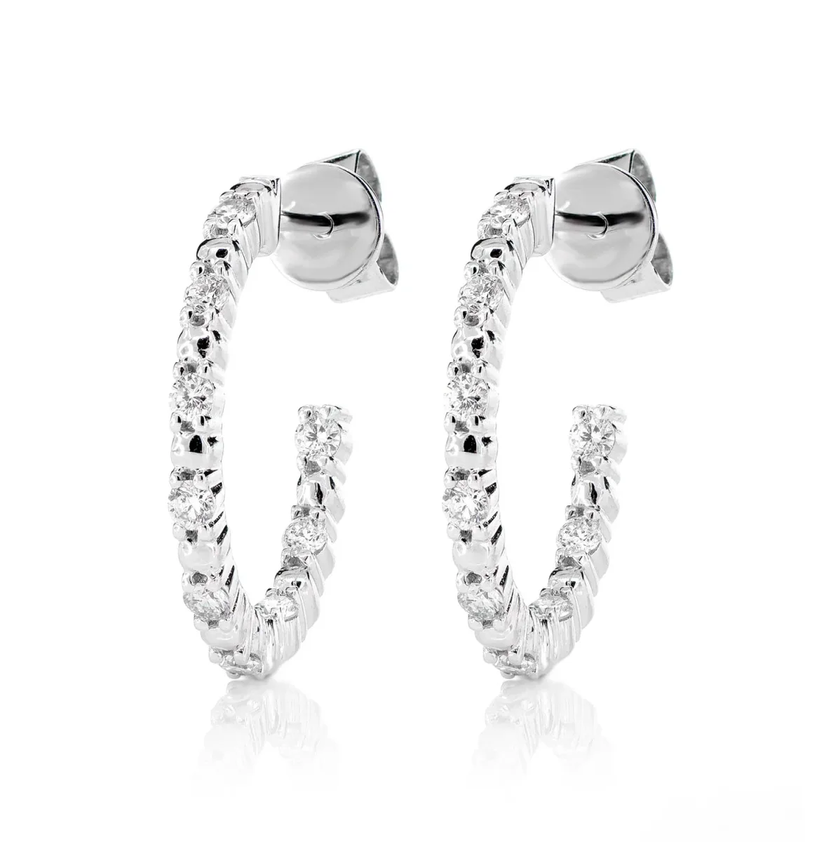 For Him Bead and Round Diamond Inside Out Hoop Earrings in White Gold / Natural Diamond – Earring
