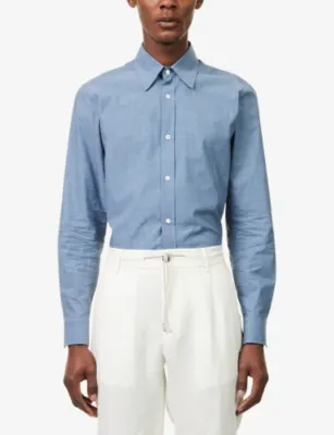 DUNHILL Chambray Long-Sleeve Cotton Shirt - 15.75 detail 3