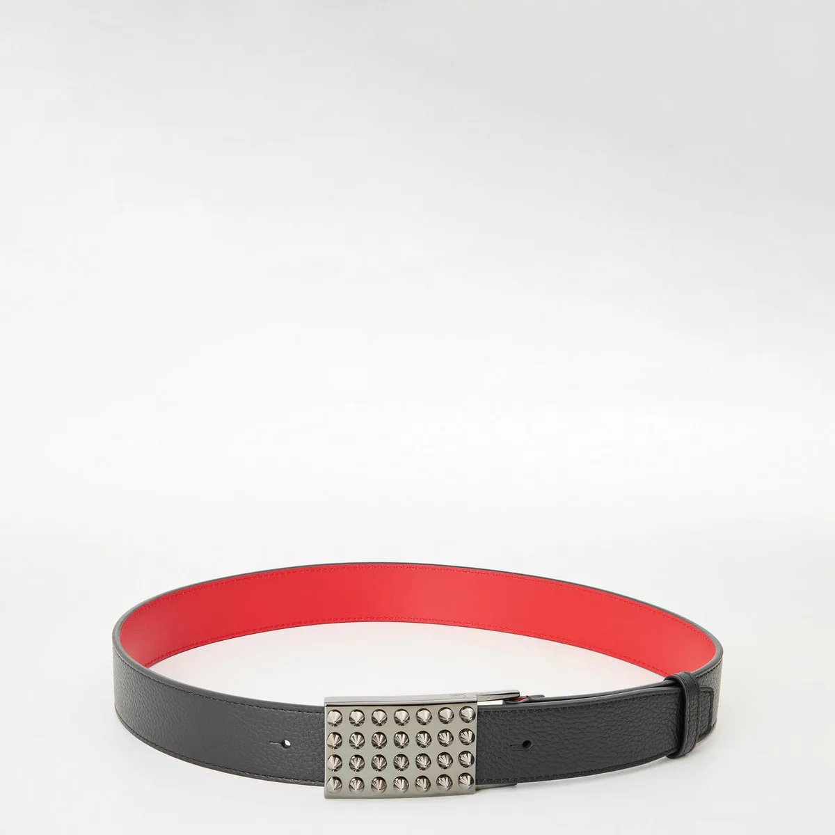 Christian Louboutin Men's Funky Belt 35 Leather Belt in Black Gun Metal – Accessories