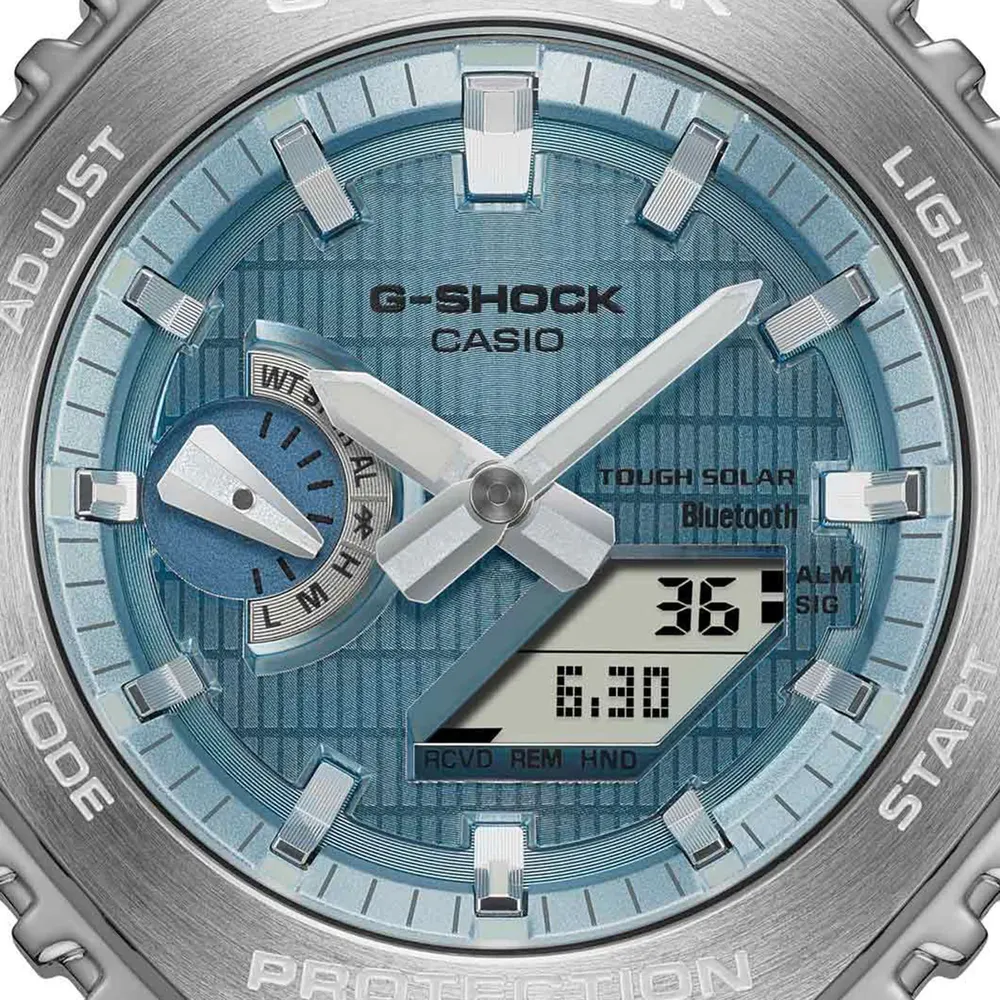 Casio G-SHOCK Metal Covered 2100 Bluetooth and Solar 49.5mm Mens Watch Blue detail 2