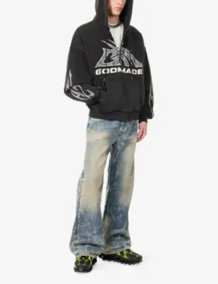 GODMADE Logo-Print Zip-Up Cotton Hoody detail 2