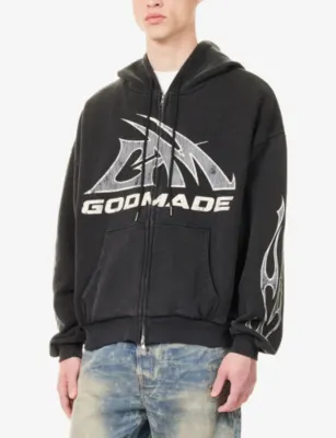 GODMADE Logo-Print Zip-Up Cotton Hoody detail 3
