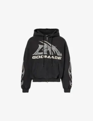 GODMADE Logo-Print Zip-Up Cotton Hoody