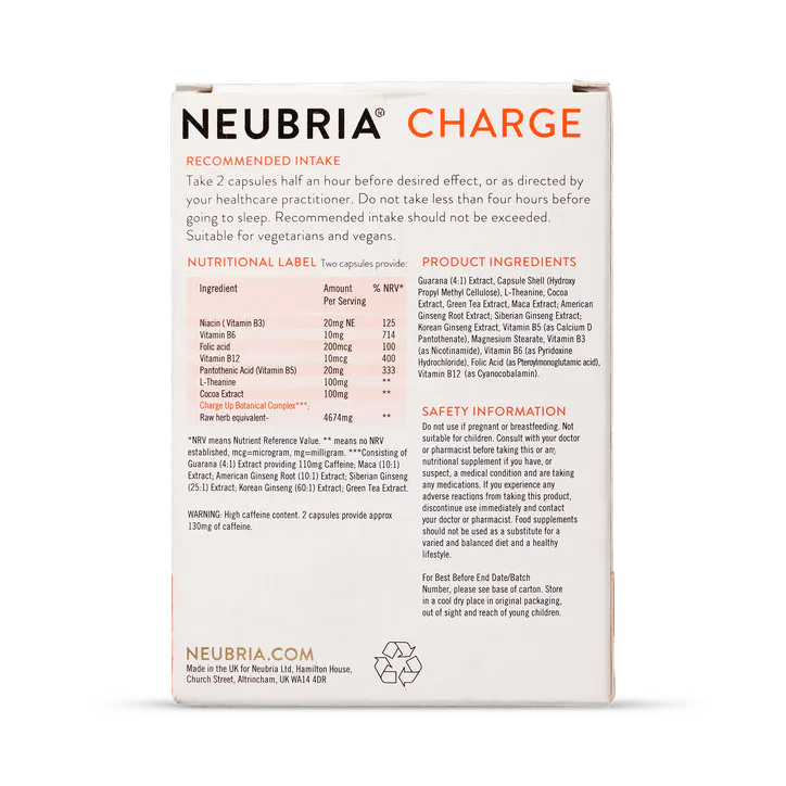 Neubria Charge Energy Vegan 60 Capsules detail 3