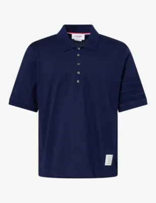 THOM BROWNE Striped-Sleeve Brand-Patch Cotton Polo Shirt - LT GREY detail 2