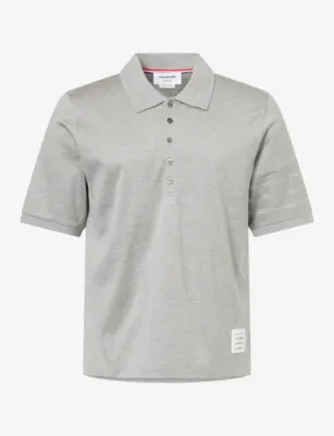 THOM BROWNE Striped-Sleeve Brand-Patch Cotton Polo Shirt - LT GREY