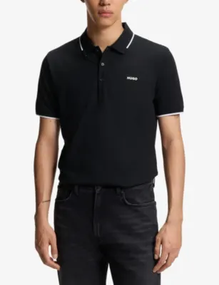HUGO Contrast-Trim Slim-Fit Stretch-Cotton Polo Shirt detail 3