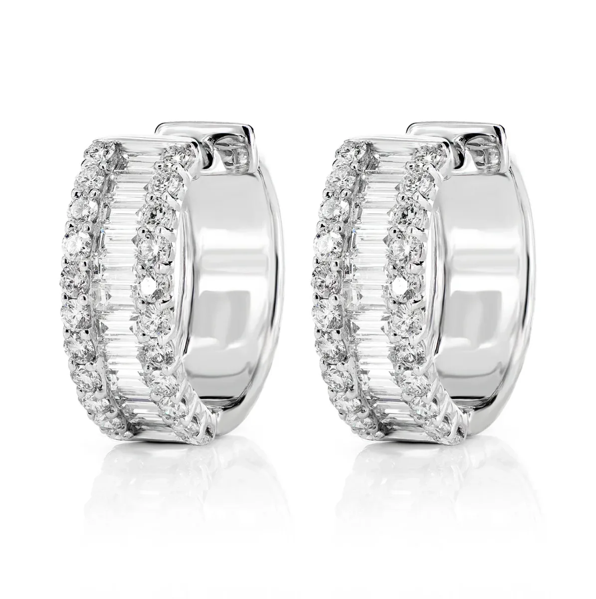 For Him Baguette Diamond and Round Border Hoop Earrings in White Gold / Natural Diamond – Earring