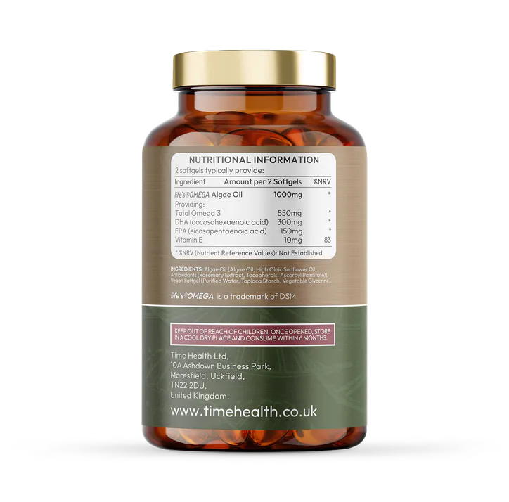 Time Health Vegan Omega 3 - EPA & DHA from Algae Oil - Heart, Brain & Eye Health detail 2
