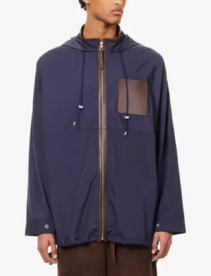 LOEWE x Paula's Ibiza Hooded Nylon Jacket in NAVY/BROWN, additional product view 3
