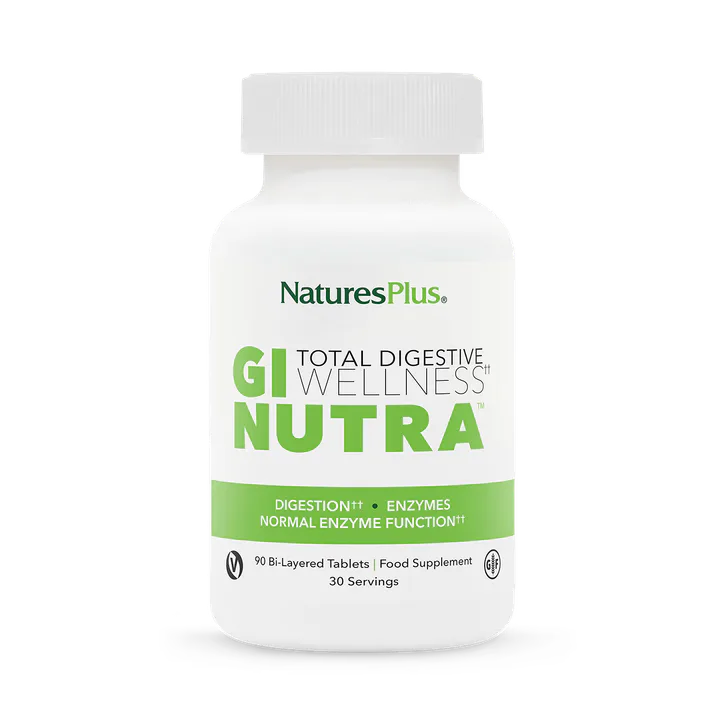 NaturesPlus GI NUTRA™ Bi-Layered Tablets - L Glutamine, Digestive Enzymes and Microbiome Blend, 90 Tablets