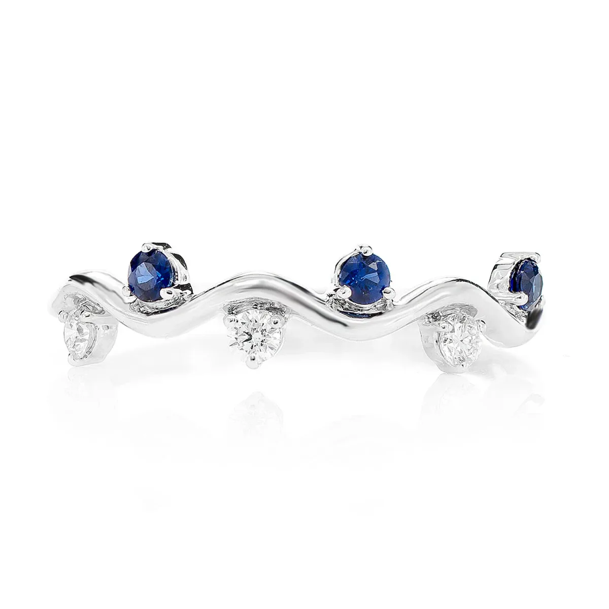 For Him Blue Sapphire and Diamond Six Stone Vine Ring in White Gold / Lab Grown Diamond – Ring