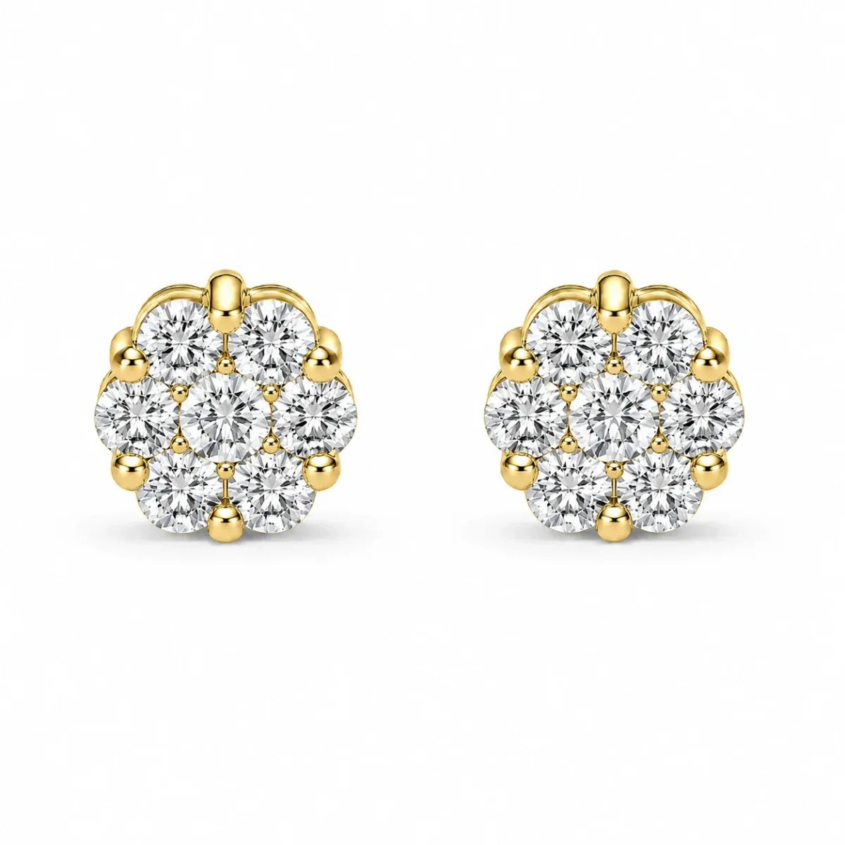 For Him Flower Diamond Studs in 0.75ctw / Yellow Gold / Natural Diamond – Earring