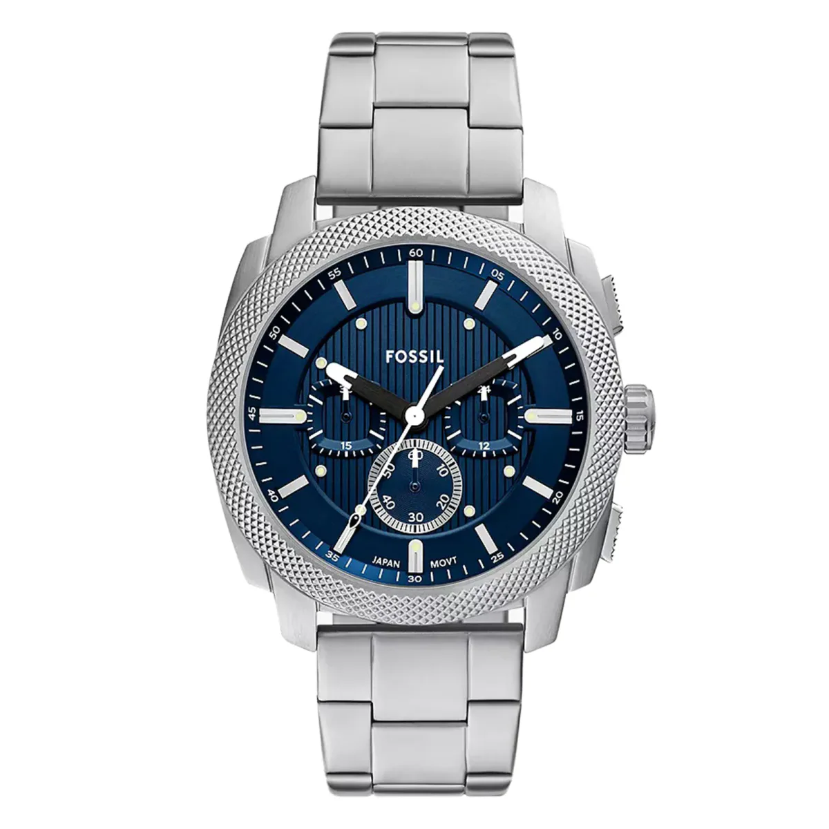 Fossil Machine Stainless Steel Blue Chronograph Mens Watch