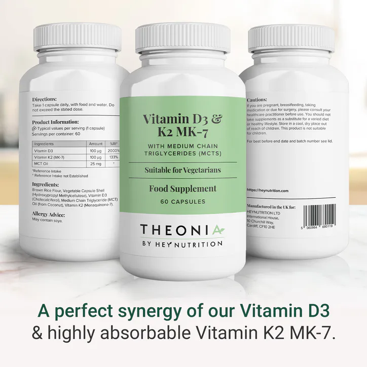 Theonia Vitamin D3 & K2 MK-7 with Medium Chain Triglycerides (MCTs) 60 Capsules, additional product view 2