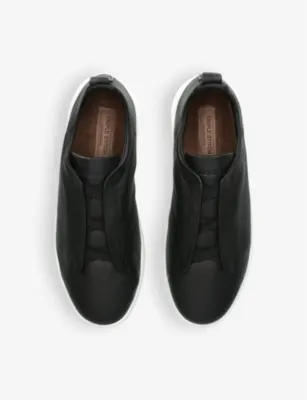 ZEGNA X3 Triple Stitch Secondskin Shearling Leather Low-Top Trainers - EUR 44.5 / 10.5 UK MEN in BLACK, additional product view 2