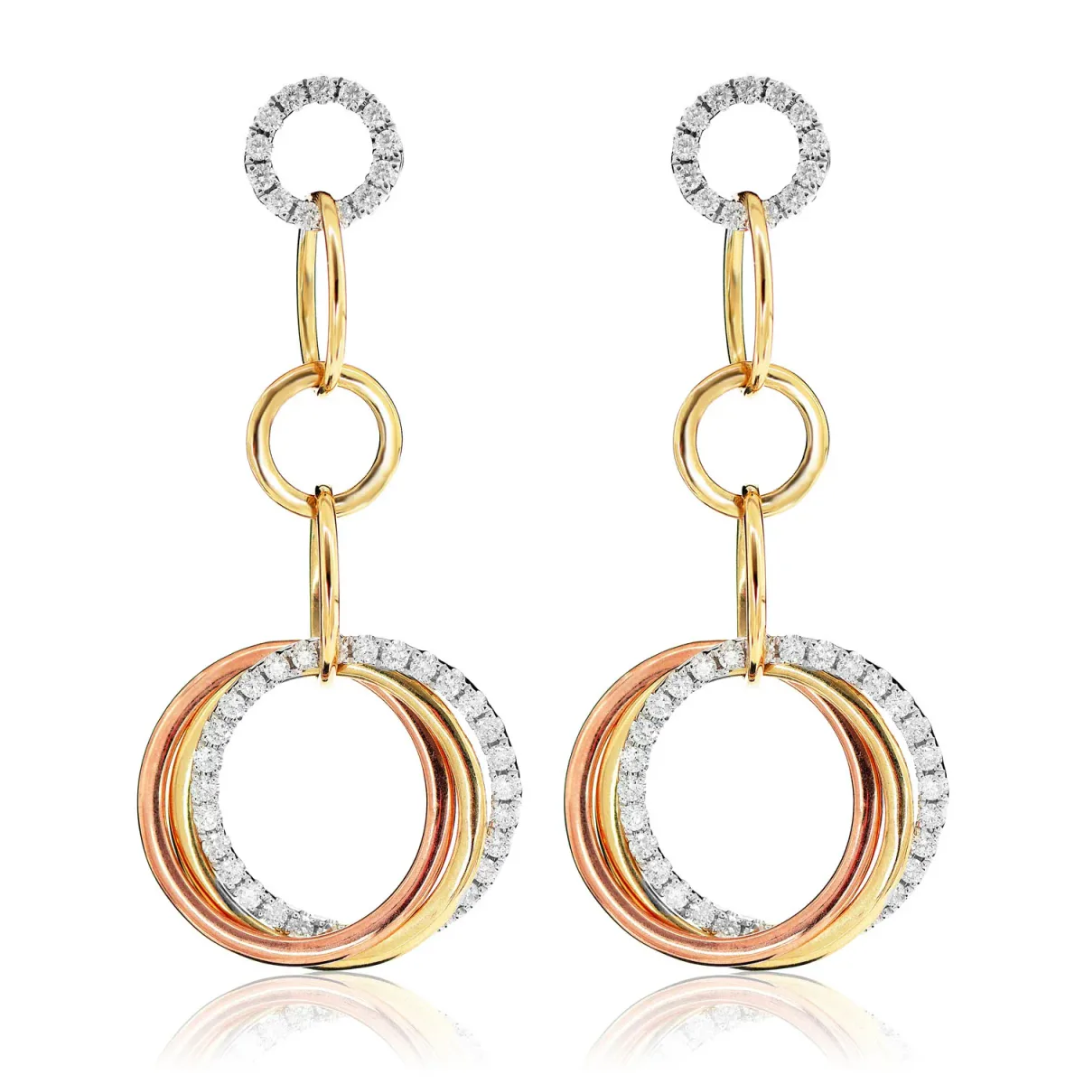 For Him Interlocked Trinity Tri Tone Diamond Dangle Hoop Earrings in Tri-Tone Gold / Lab Grown Diamond – Earring