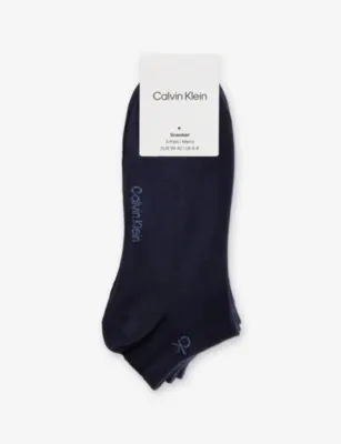 CALVIN KLEIN Logo Stretch-Cotton Trainer Socks Pack of Three - GREY MELANGE - 5.5-8 detail 2