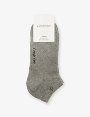 CALVIN KLEIN Logo Stretch-Cotton Trainer Socks Pack of Three - GREY MELANGE - 5.5-8 detail 3