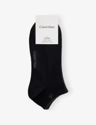 CALVIN KLEIN Logo Stretch-Cotton Trainer Socks Pack of Three - GREY MELANGE - 5.5-8