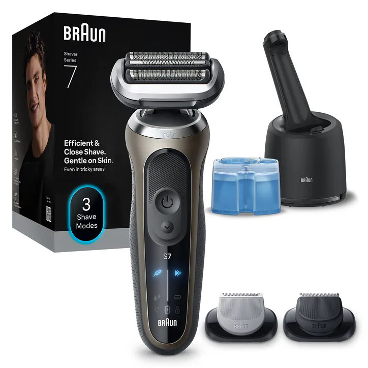 BRAUN Electric Shaver, Series 7, With SmartCare Center, EasyClick Attachments, 72-C7650cc, Gold detail 2