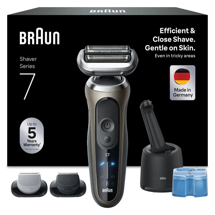 BRAUN Electric Shaver, Series 7, With SmartCare Center, EasyClick Attachments, 72-C7650cc, Gold detail 3