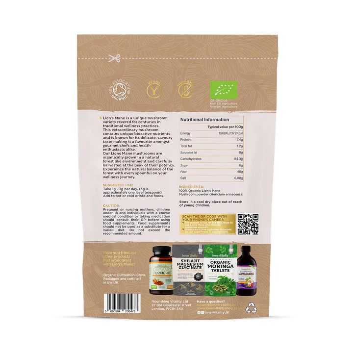 INNER VITALITY Organic Lions Mane Mushroom Powder - 100g detail 2