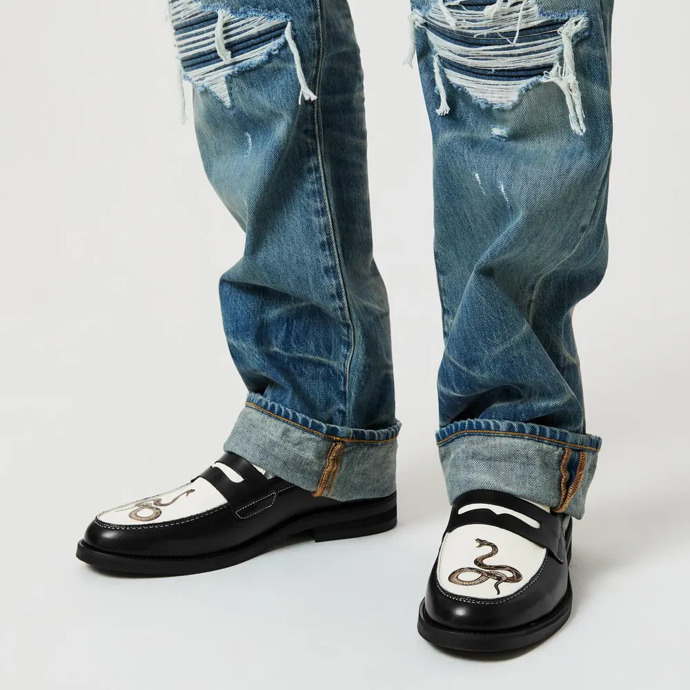 Duke and Dexter Wilde Snake Penny Loafer in Black/White, additional product view 3