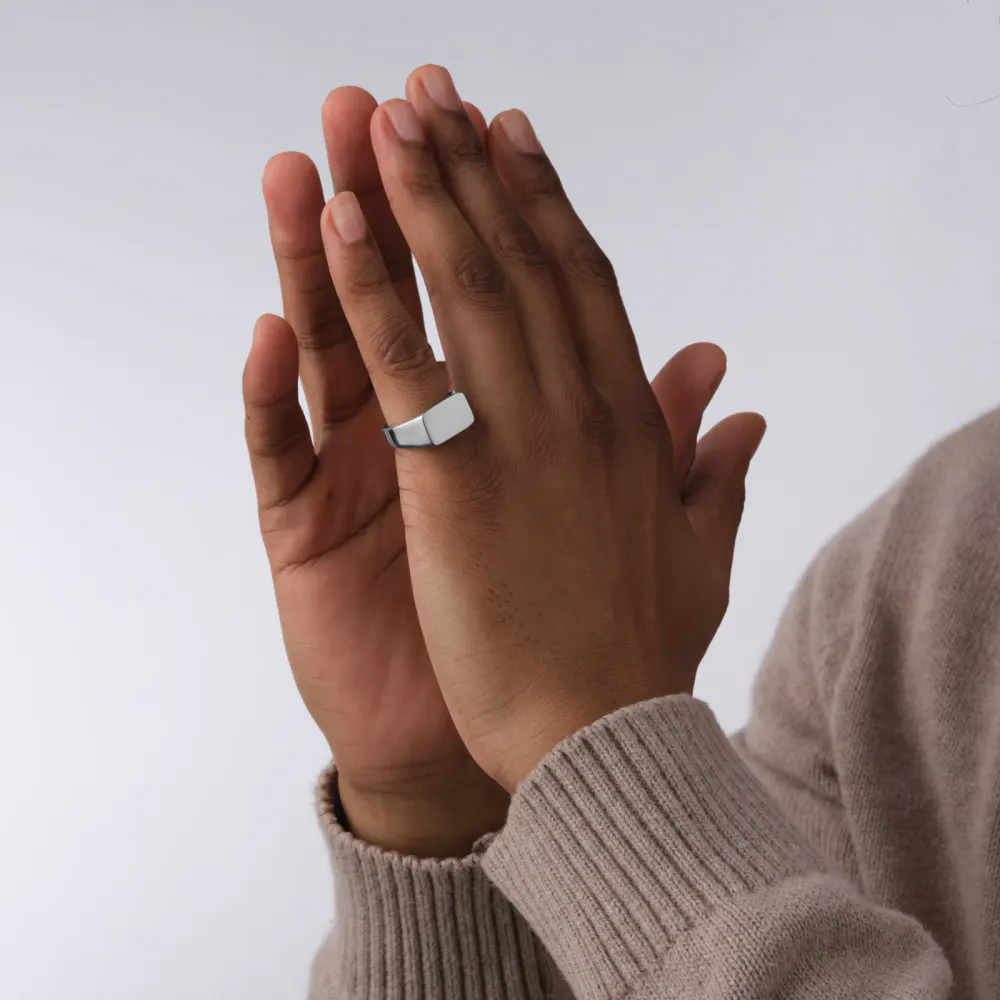 For Him Sterling Silver Oblong Signet Ring detail 2