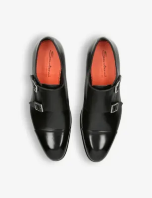 SANTONI Carter double-buckle leather monk shoes - EUR 42 / 8 UK MEN in BLACK, additional product view 2