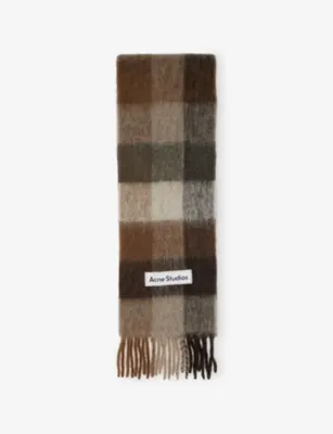 ACNE STUDIOS Checked Fringed Knitted Scarf
