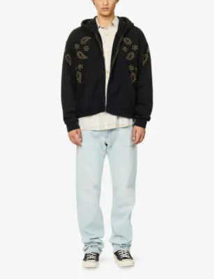FOUND Stud-Embellished Zip-Up Cotton Hoody in VINTAGE BLACK, additional product view 2
