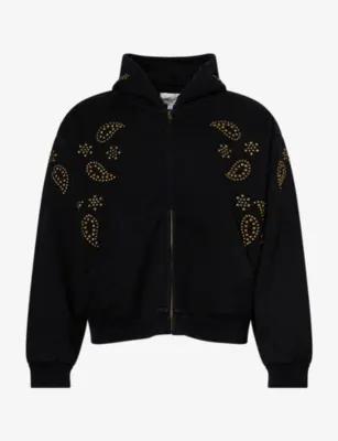 FOUND Stud-Embellished Zip-Up Cotton Hoody in VINTAGE BLACK – Mens | Tops & t-shirts | Hoodies