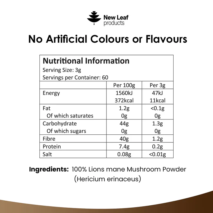 New Leaf Products Lions Mane Mushroom Powder 150g detail 3