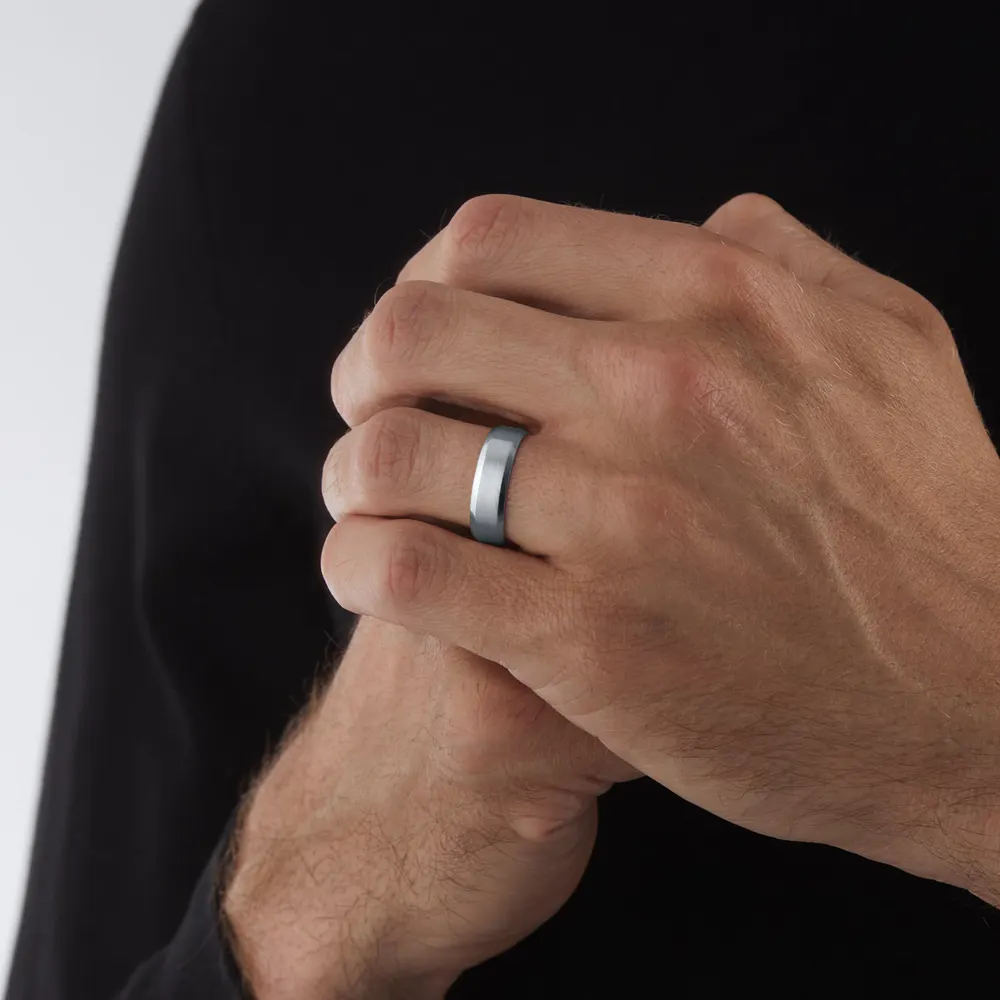 For Him Platinum 6mm Mens Edged Fancy Wedding Ring detail 2