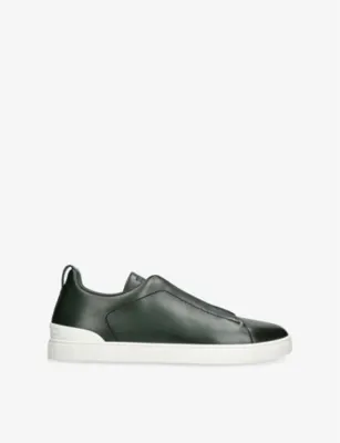 ZEGNA Triple Stitch Leather Low-Top Trainers - EUR 40.5 / 6.5 UK MEN in GREEN – Mens | Trainers | Lace up trainers