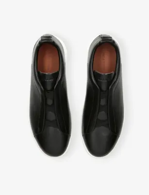 ZEGNA Triple Stitch Leather Low-Top Trainers - EUR 40.5 / 6.5 UK MEN in BLK/WHITE, additional product view 2