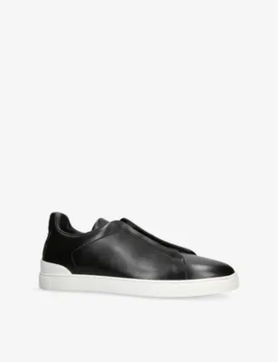 ZEGNA Triple Stitch Leather Low-Top Trainers - EUR 40.5 / 6.5 UK MEN in BLK/WHITE, additional product view 3