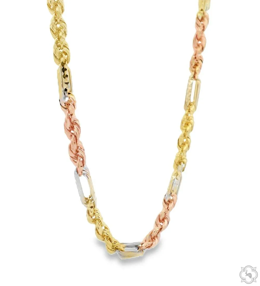JALGAS - AMERICAS GOLD 14K Three Tone Gold Solid Figarope Link Chain 20 Inches 4mm 70299 – Chain