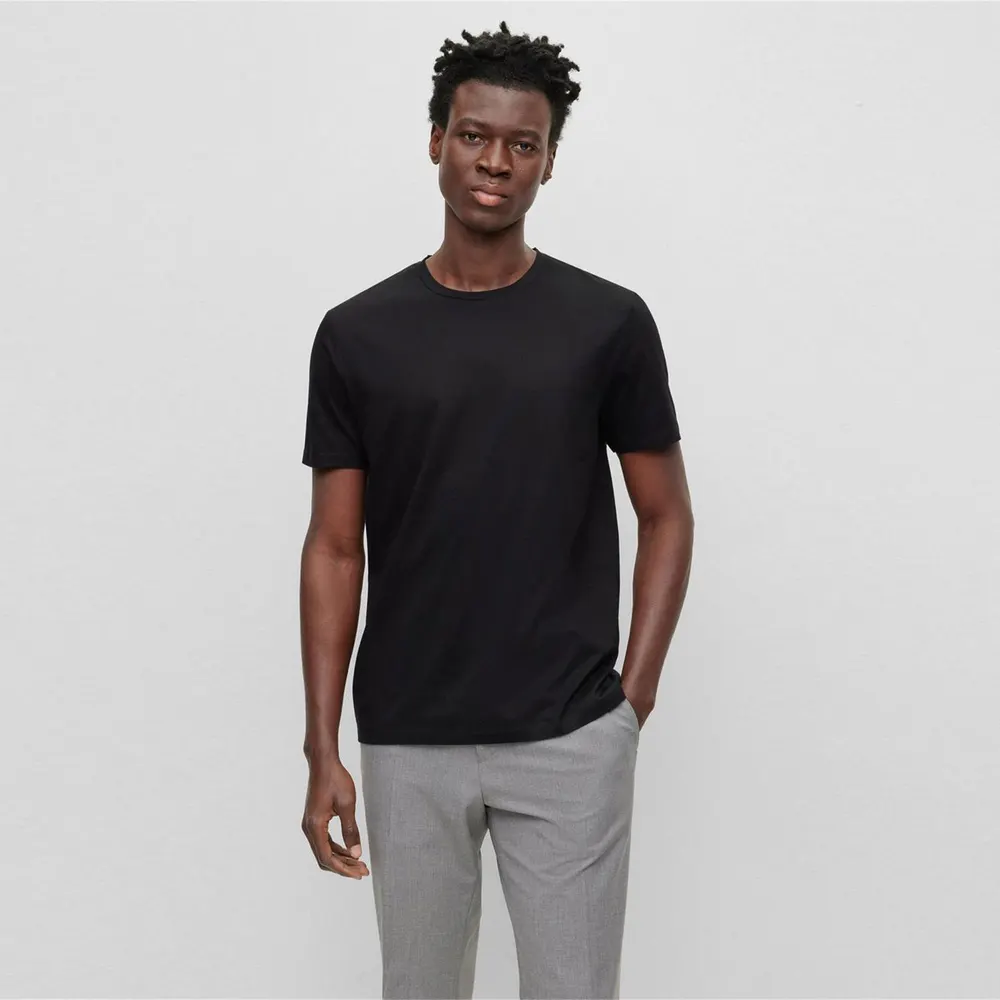 Boss Men's Tessler 150 Black Cotton Short Sleeve Slim Fit T-Shirt detail 3
