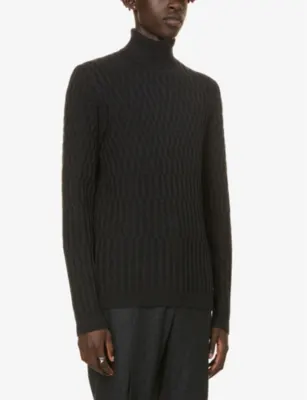 HUGO Patterned turtleneck wool and cotton-blend jumper detail 3