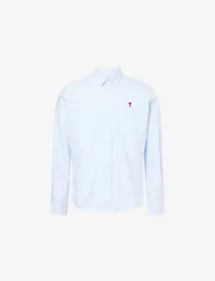 AMI PARIS Logo-Embroidered Regular-Fit Cotton Shirt - Blanc Naturel detail 2