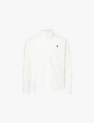 AMI PARIS Logo-Embroidered Regular-Fit Cotton Shirt - Blanc Naturel