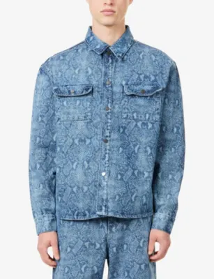 DAILY PAPER Rahul Snake-Print Denim Shirt detail 3