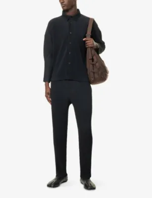 HOMME PLISSE ISSEY MIYAKE Basics Straight-Leg Pleats Knitted Trousers in BLACK, additional product view 2